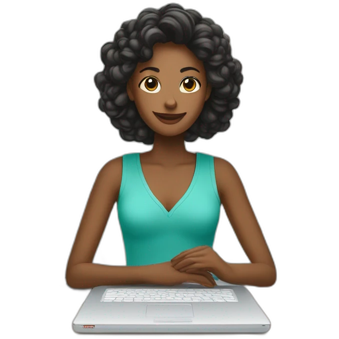 A woman who has laptop on table and has cricut maker3 on one side and craft supplies on other side emoji