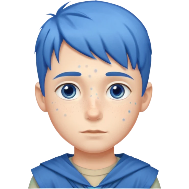 very handsome boy big blue eyes, scout boy with, blue hair  emoji