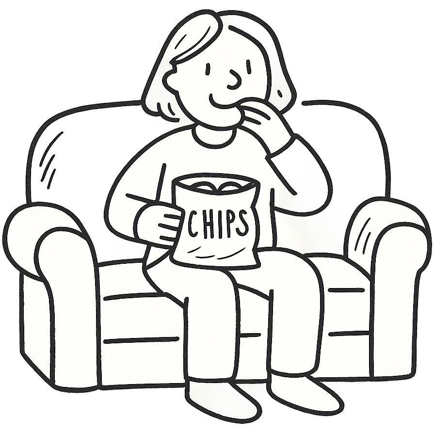person eating chips on the couch emoji
