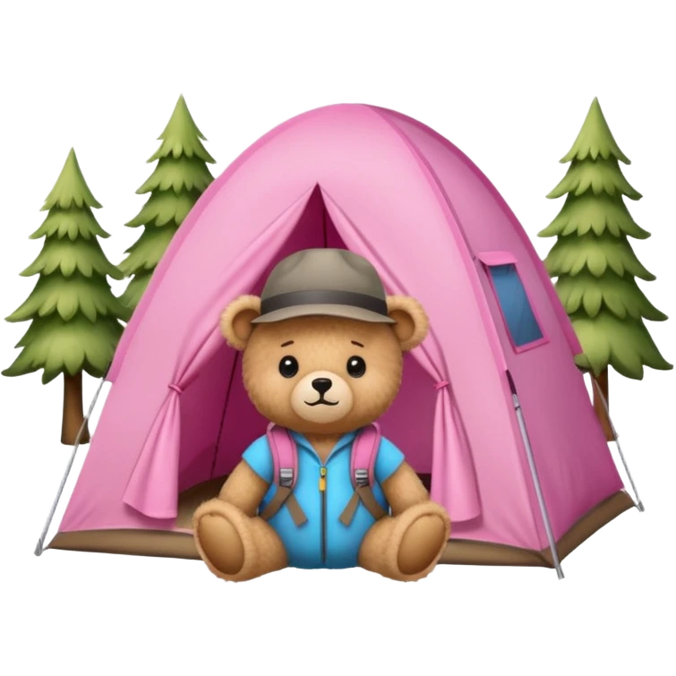  Cute Teddy bear camping pink tent emoji