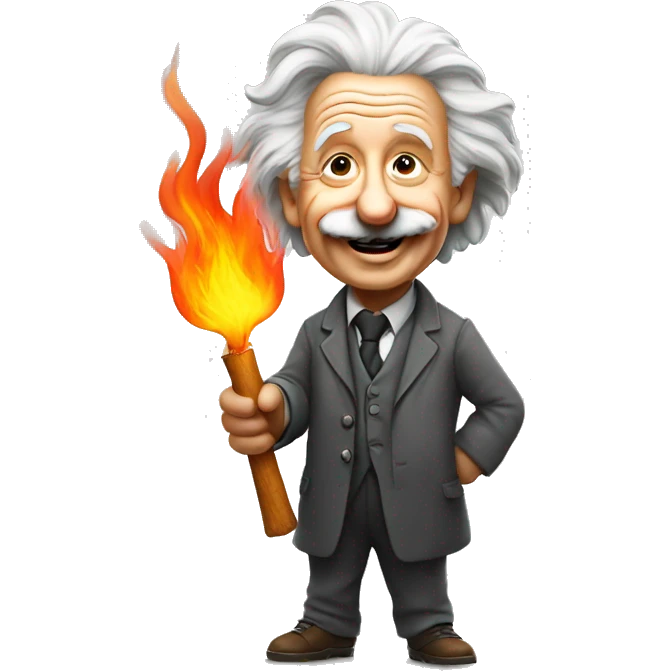 happy albert einstein holding fire in his hand emoji