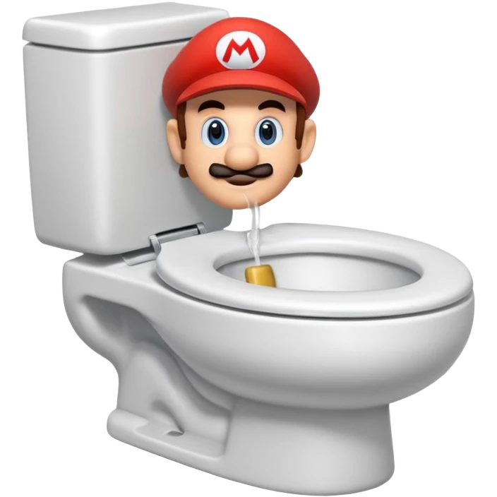 Mario's neck and head only sticking out of the middle of the bowl of a white toilet emoji