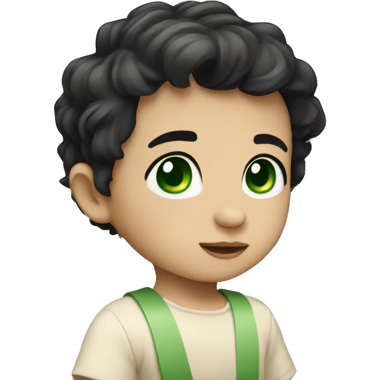 small cute baby with beige skin green eyes and black hair emoji