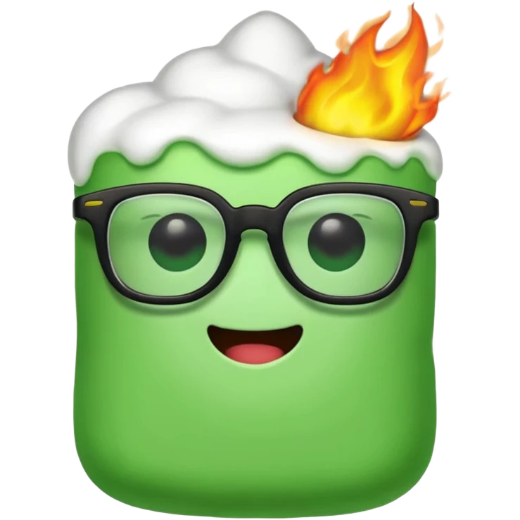 burning green marshmallow with ,glassess, just marshmallow emoji