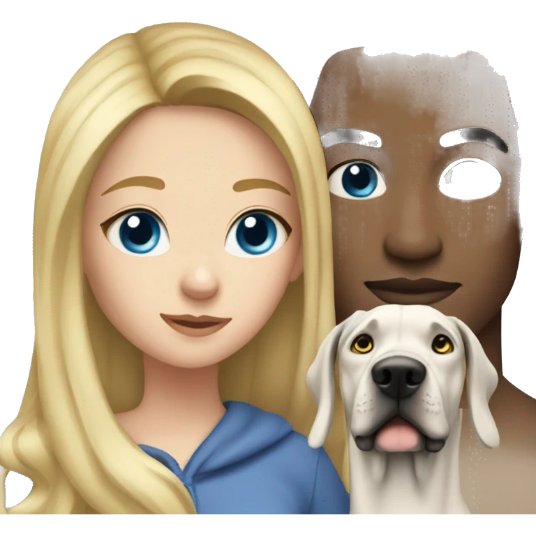 Girl with blonde hair and blue eyes with a Great Dane  dog  emoji