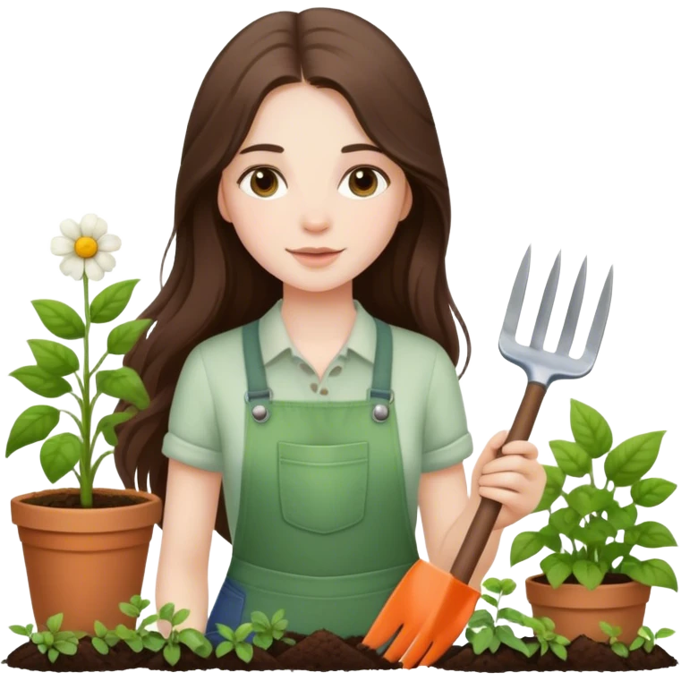 beautiful pale brunette girl with long hair gardening emoji