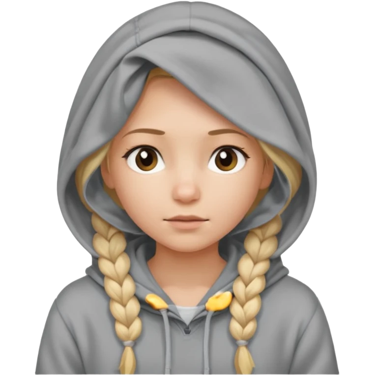 blonde braided girl with her head covered in a sweatshirt and hood emoji