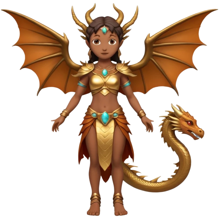 fullbody ancient woman with dragon wings, simplified, expressive, 3D look, inspired by the reference image emoji