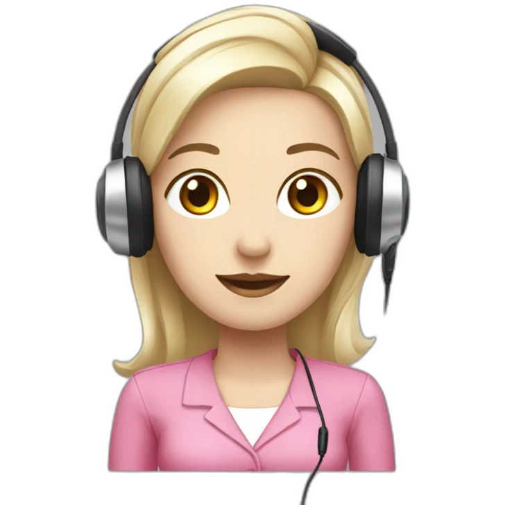 woman Employee with white skin and black eye and headphone with microphone who is wearing pink office clothes emoji