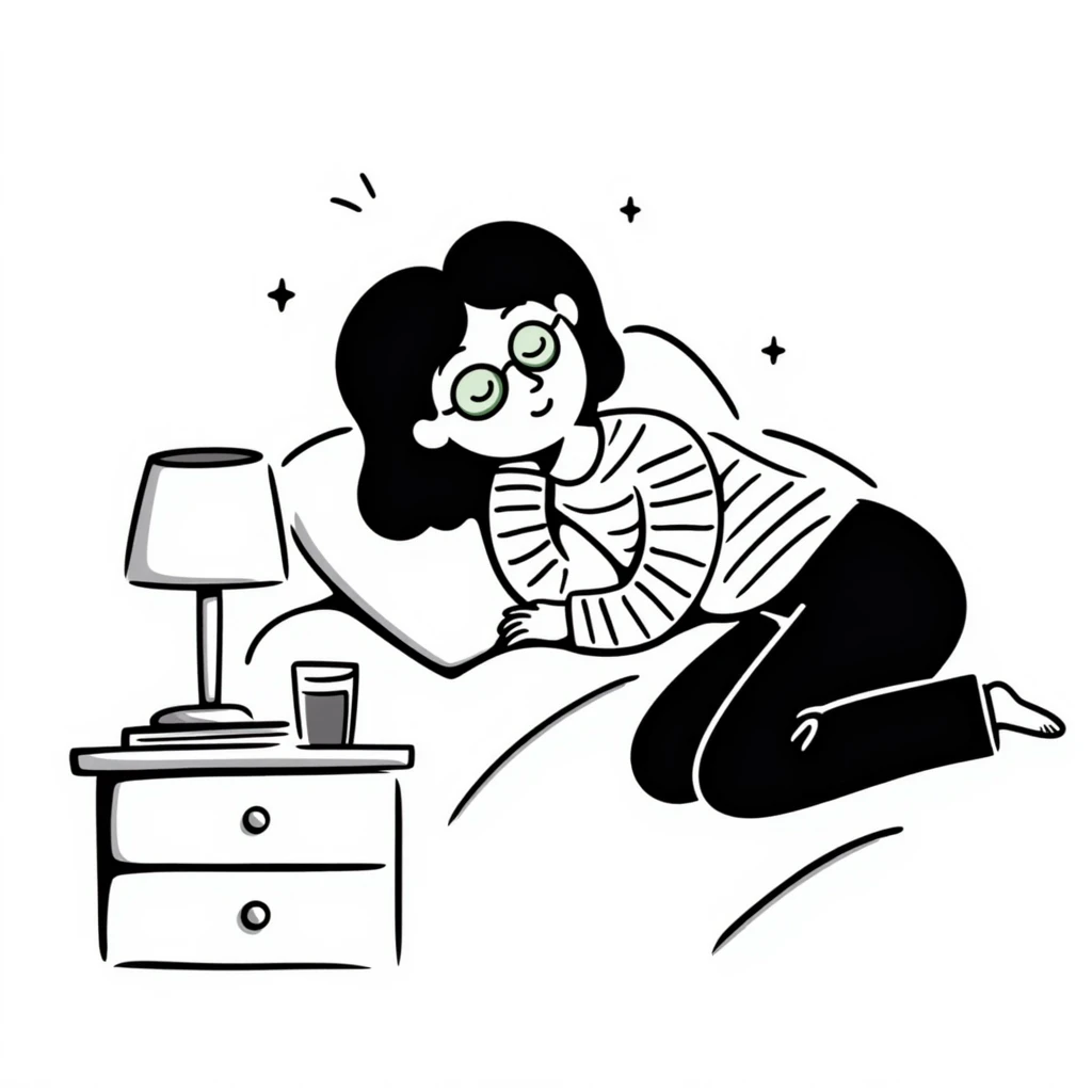 Hand drawn girl sleeping with cucumber slices on eyes and face mask, self care night emoji