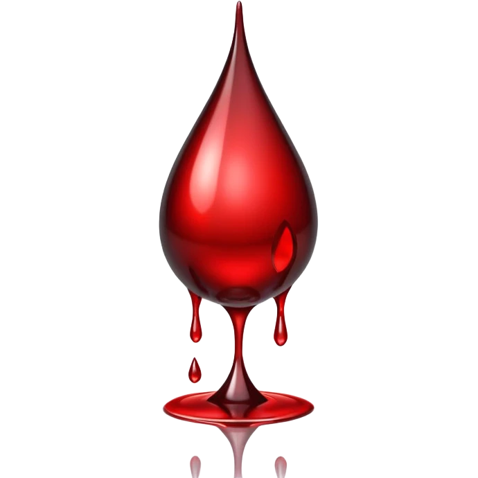 single blood drop emoji sculpted from dark liquid metal, glossy surface, dramatic reflections, futuristic minimal 3D style, isolated on white emoji