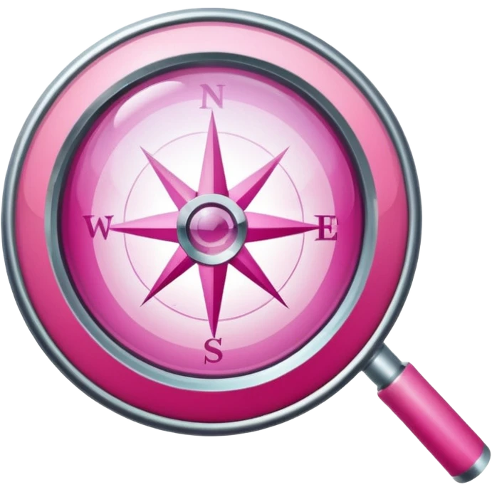 mix light pink dark pink and white girly internet compass logo with a small magnifying glass emoji