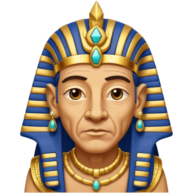 An aging pharaoh with deep wrinkles, elaborate gold jewelry, and a wise commanding gaze.
 emoji