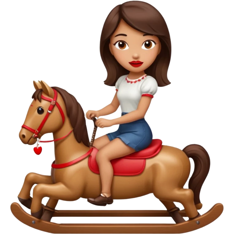 solarpunk - Seductive girl rides on a rocking horse and holds a huge lipstick emoji