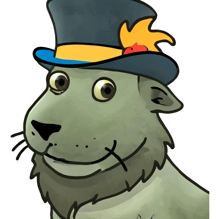 Dog wearing top hat with lions tai emoji