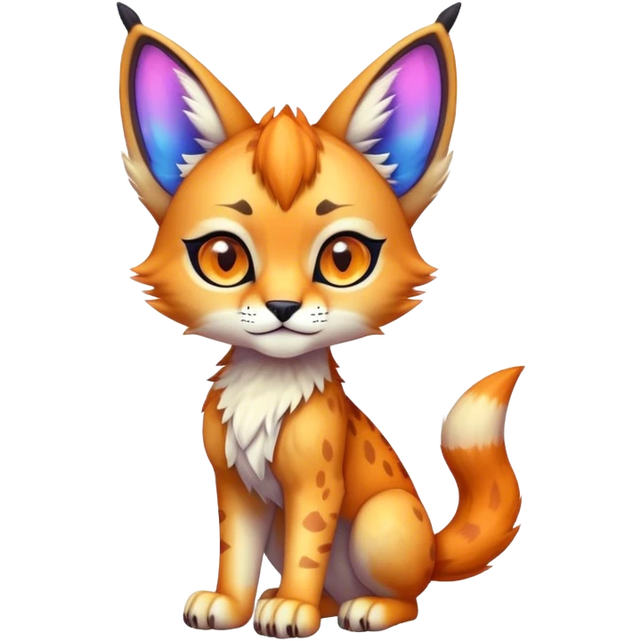 An iridescent transparent luminescent colorful chibi cute cool lynx-caracal-serval-fakemon-creature-hybrid emoji