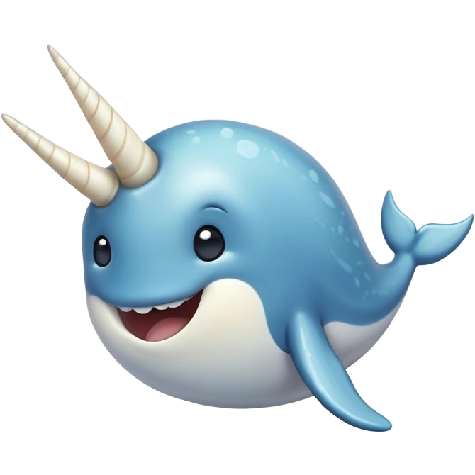 Cinematic Comical Narwhal Portrait Emoji, Head tilted dramatically with an exaggeratedly amused expression, featuring a sleek, elegantly streamlined body with a prominently spiraled ivory tusk and wide, comically expressive eyes full of playful disbelief, Simplified yet hilariously expressive features, highly detailed, glowing with a slightly sassy arctic glow, high shine, dramatic yet playful, stylized with an air of quirky marine mischief, soft glowing outline, capturing the essence of a meme-worthy narwhal that looks ready to side-eye its way into viral fame! emoji