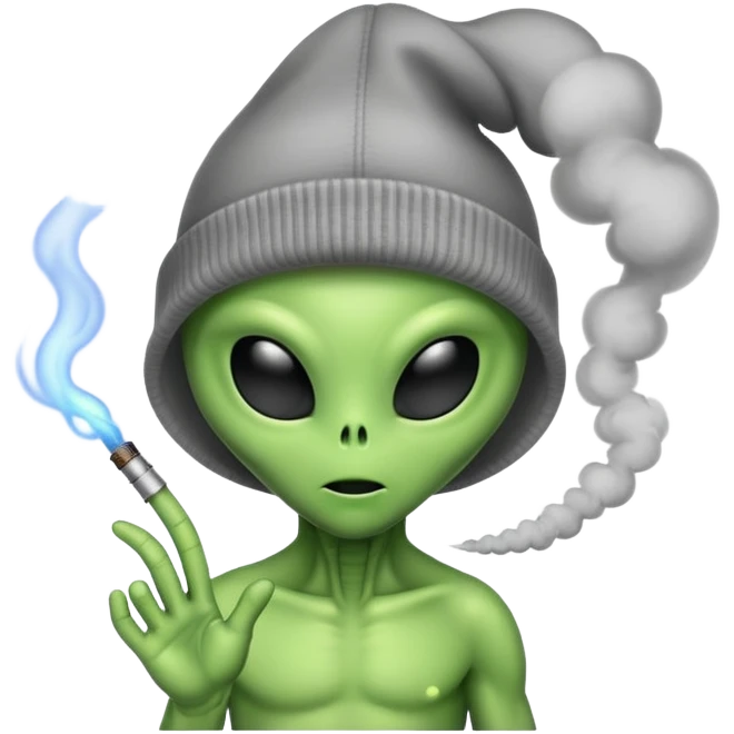 Alien wearing beanie with smoke emoji