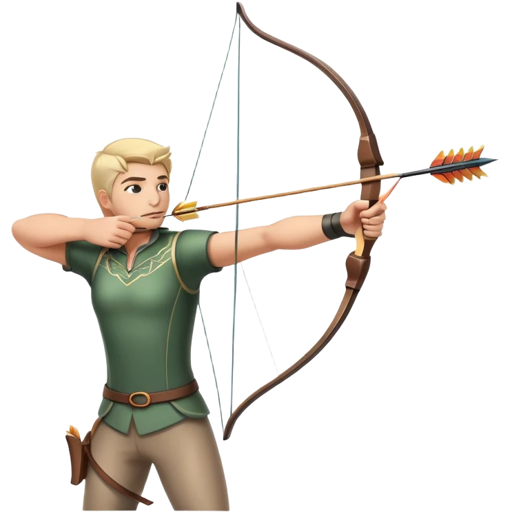 An archer drawing a bow and aiming an arrow at a target, with perfect focus and precision. The target is visible in the background, featuring concentric rings. The scene captures the concentration and skill involved in archery, emphasizing the elegance and accuracy of the sport. emoji