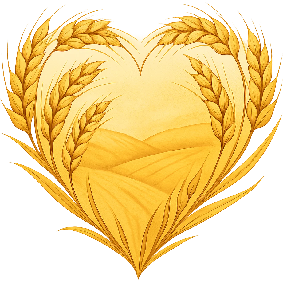 heart with a golden wheat field theme, clean digital illustration emoji