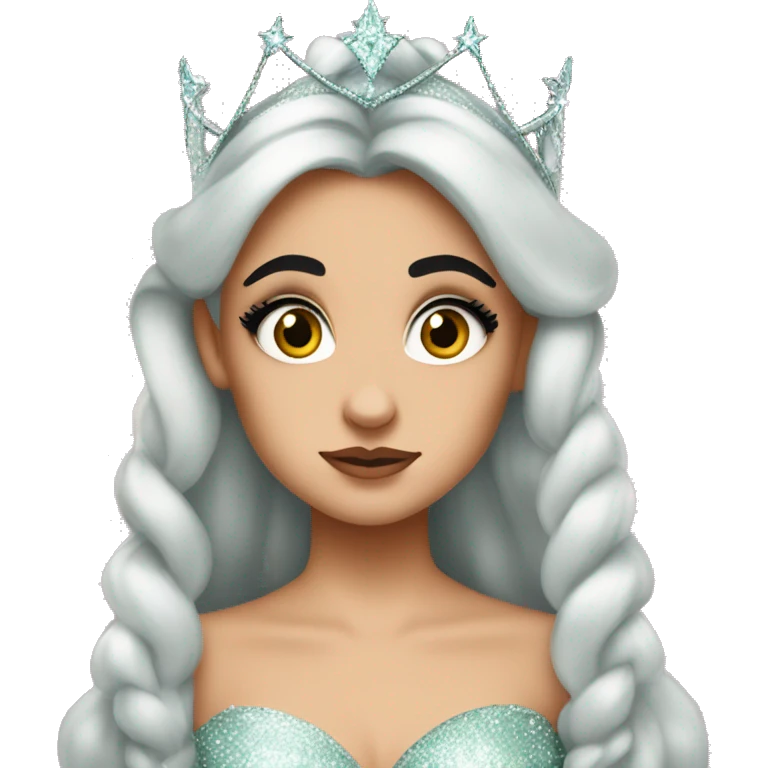 ariana grande as glinda from wicked with worry eyebrows emoji