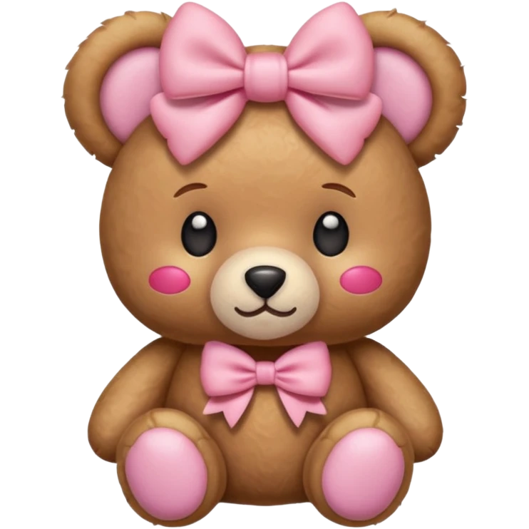 The og emoji teddy bear with some pink blush and a cute pink coquette bow in the ear emoji