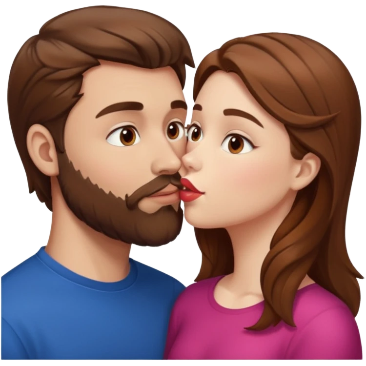 White man with brown hair and beard kissing lips with a white girl with brown hair emoji