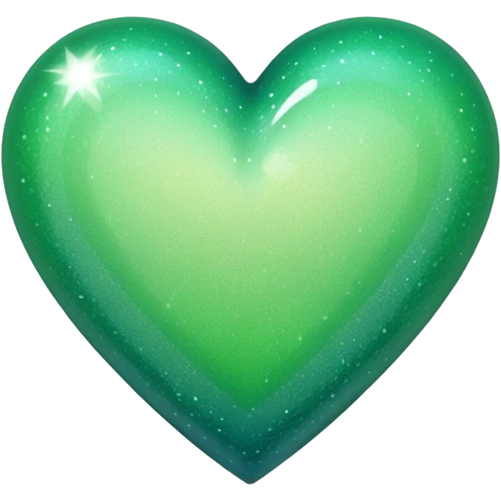 Edit the glittery blue color heart with a subtle gradient and no border to a glittery green color heart with a subtle gradient and no border. Keep the background transparent. Maintain the glittery texture and subtle gradient effect in green emoji