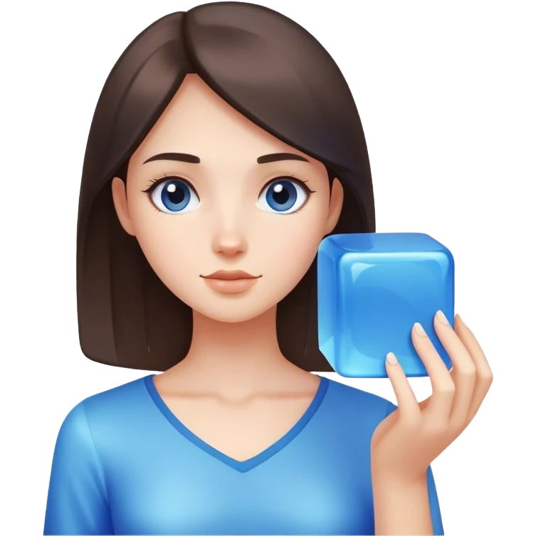 girl holding a blue cube emoji