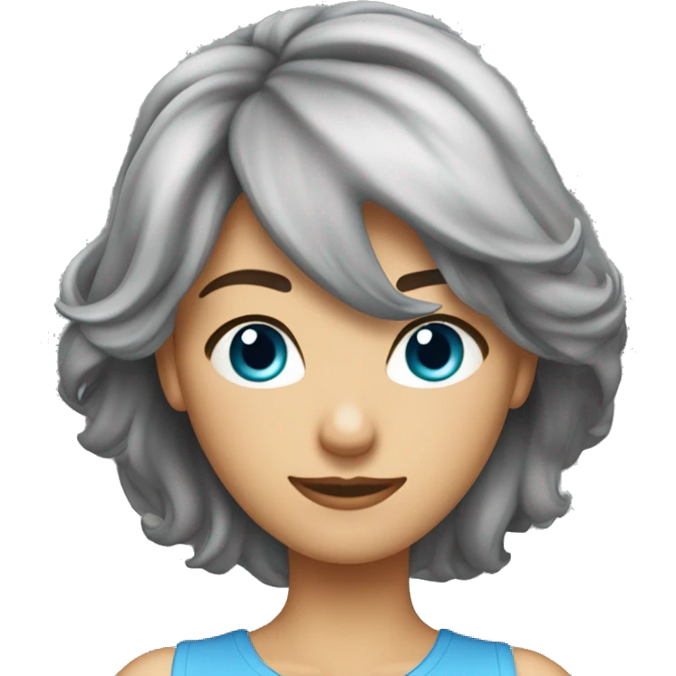 femme 40 a aux yeux bleus avec les cheveux mi-long gris cheveux attachs emoji