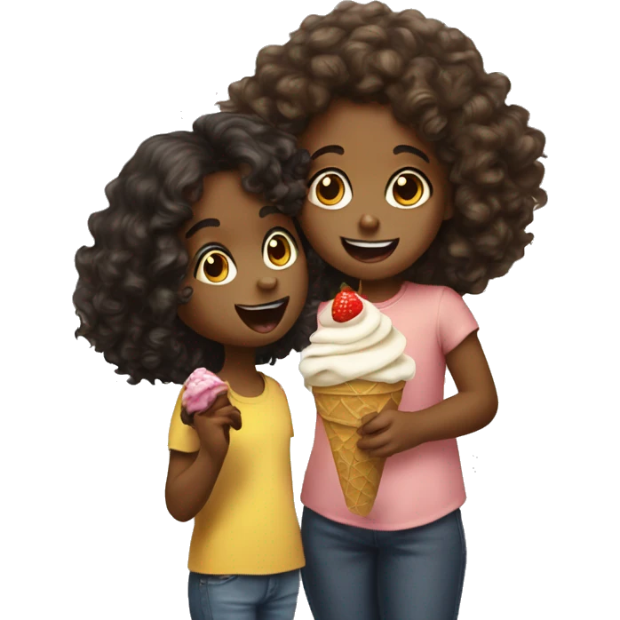 Dog eating ice cream with a little black girl with curly hair emoji