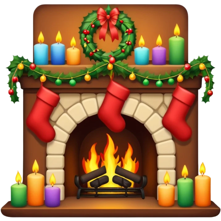 Christmas fireplace with decorations emoji