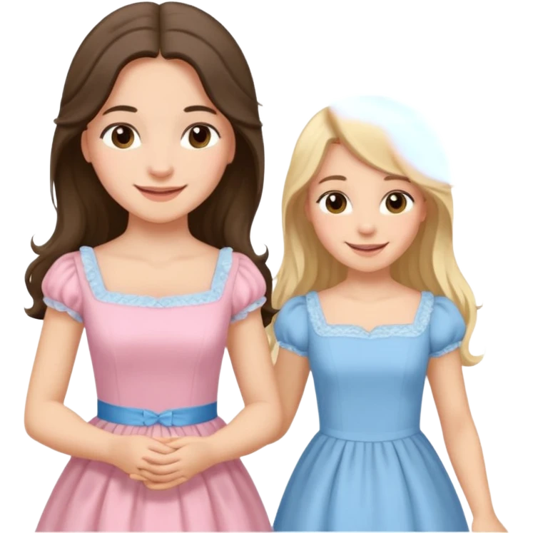 happy long hair brunette girl in light pink dress and blonde girl in light blue dress pride and prejudice emoji