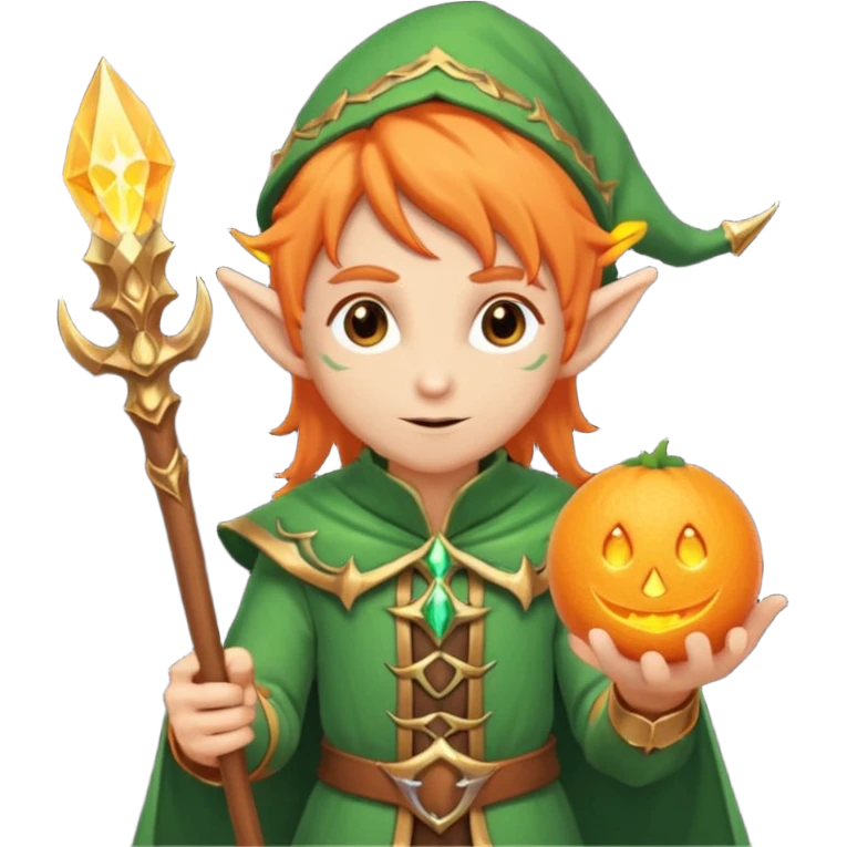 Orange Haired Elf, Mage elf with glowing orange staff emoji