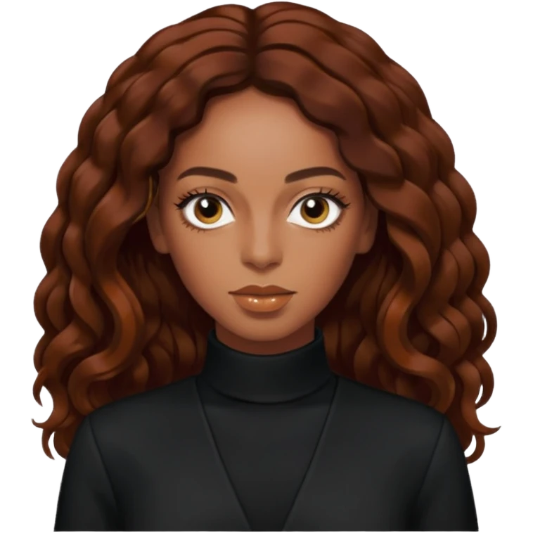 Solange long dark auburn hair, black outfit emoji