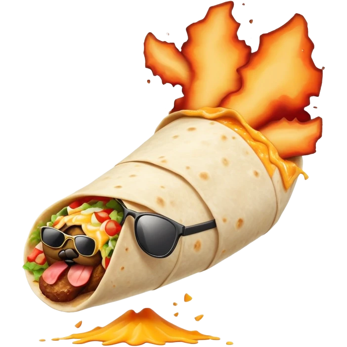 Make a burrito with sunglasses on cartwheeling into a valcano emoji