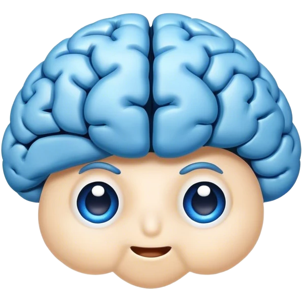A face emoji with a friendly expression and hair is replaced with a blue brain emoji