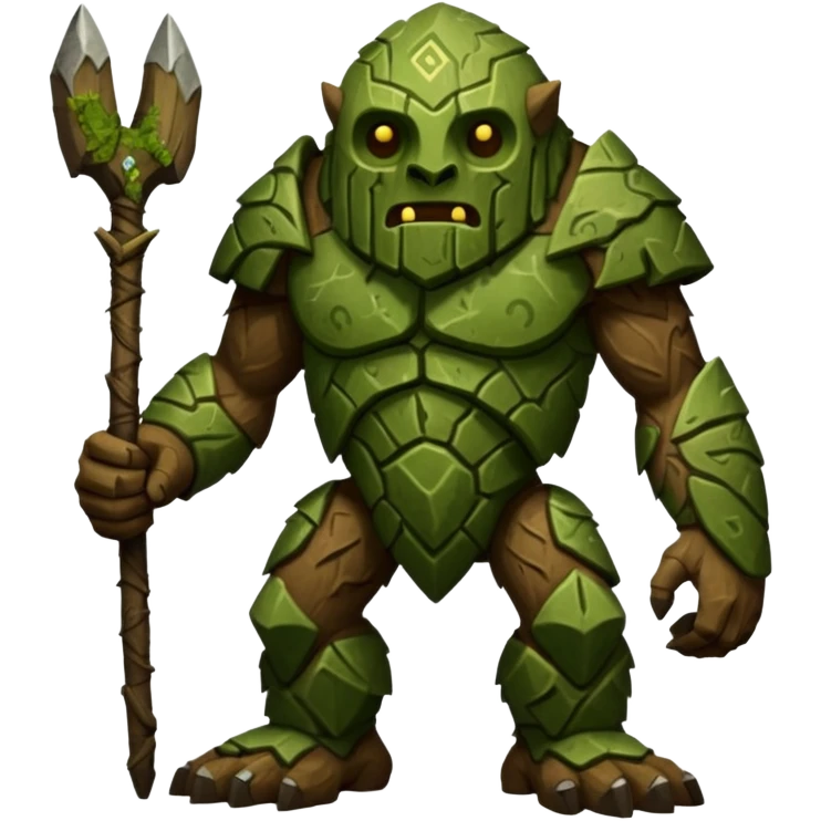 Ancient Moss-Green Stone-Flecked Runic-Engraved Bark-Skinned Forest Golem-Fakémon-creature (full body) emoji