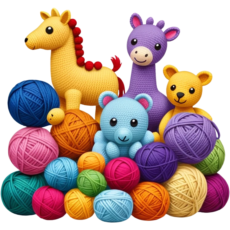 colorful yarn crochet toys and animals emoji