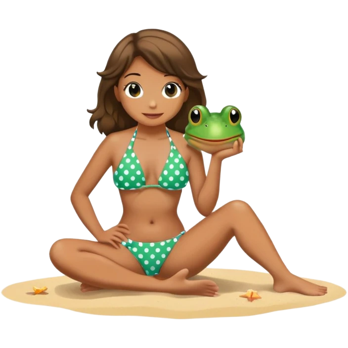 girl frog wearing a polka dot bikini on beach emoji