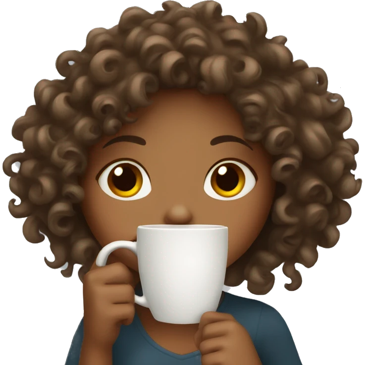 Curly girl drinking coffee emoji