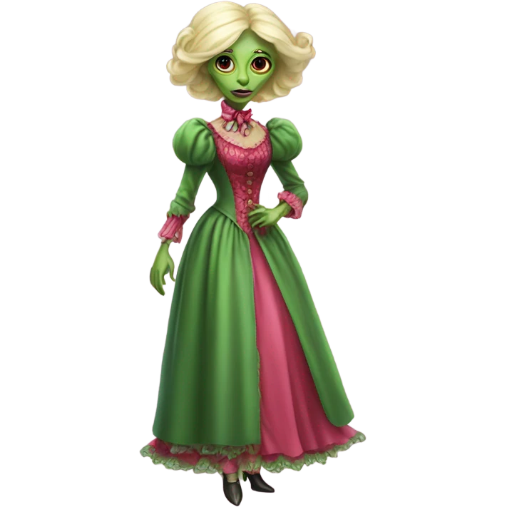 galora "green blonde alien woman"  in red pink Victorian dress elegant, full body emoji