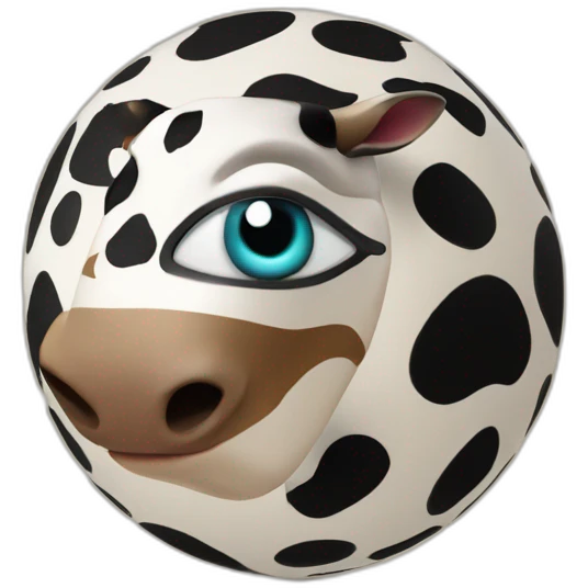 3d sphere with a cartoon Cow skin texture with Eye of Horus emoji