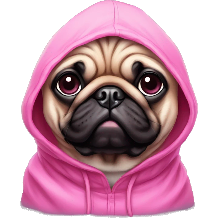 Pug wearing a pink hood portrait emoji