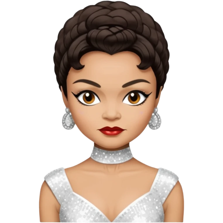 Eartha Kitt with dark brown hair, white sequin outfit emoji
