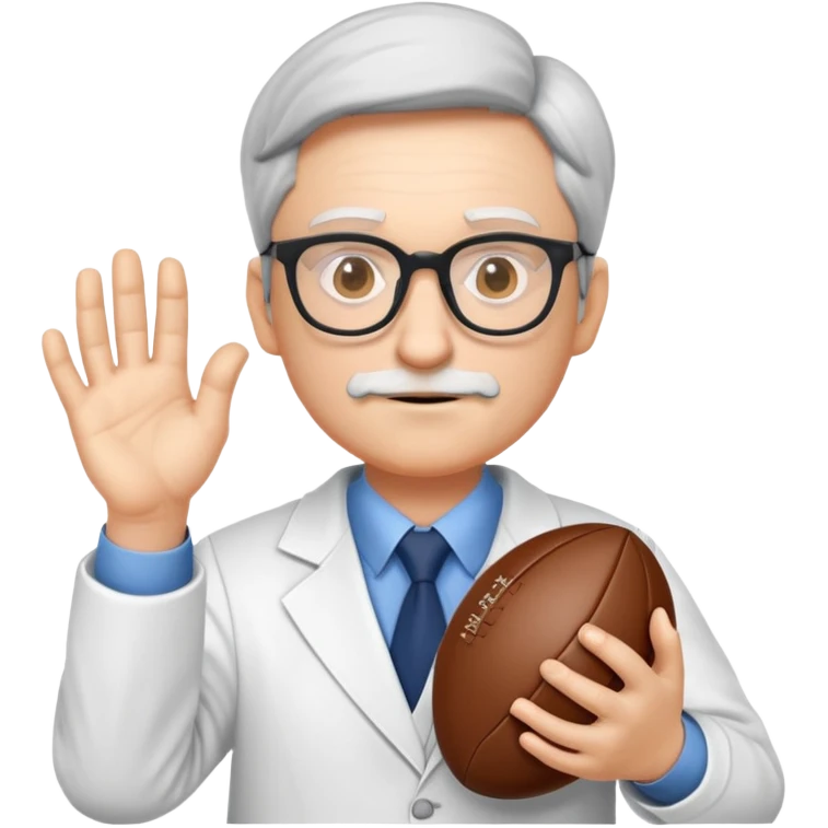 professor with glasses and academic attire with hands positioned as if gripping an invisible rugby ball emoji