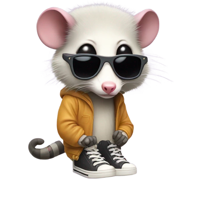 opossum wearing big sneakers and sunglasses emoji