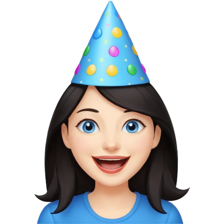 Laughing and fun dark hair woman with blue eyes emoji