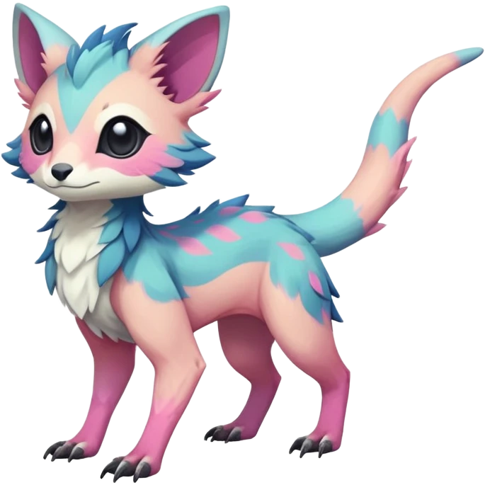 Rare realistic exotic pastel cute epic pretty beautiful handsome gorgeous aesthetic colorful vibrant Vernid-Trico-species-Fakemon-creature by LiLaiRa, 4 legs, 1 tail, random markings, (full body) emoji