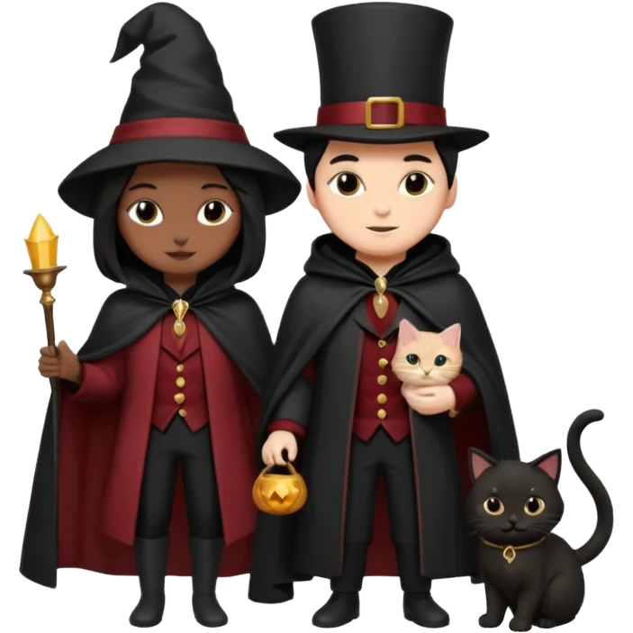 magician couple and their pet cat emoji